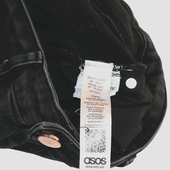 Asos Denim Black Jeans 30 x 24.5 High Rise Cropped Distressed Stretch Skinny - Picture 6 of 8